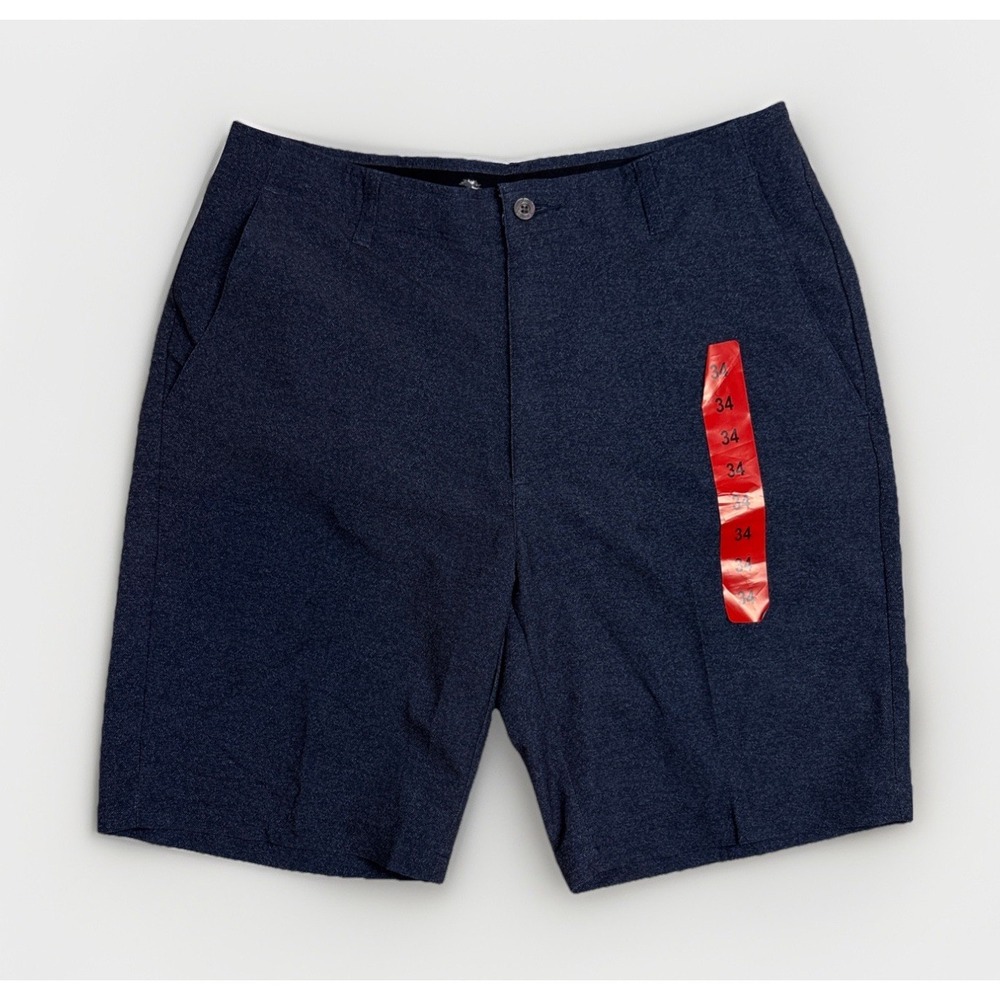 Pebble Beach Mens Performance Short Dry Luxe Navy Blue Geometric Pattern Size 34